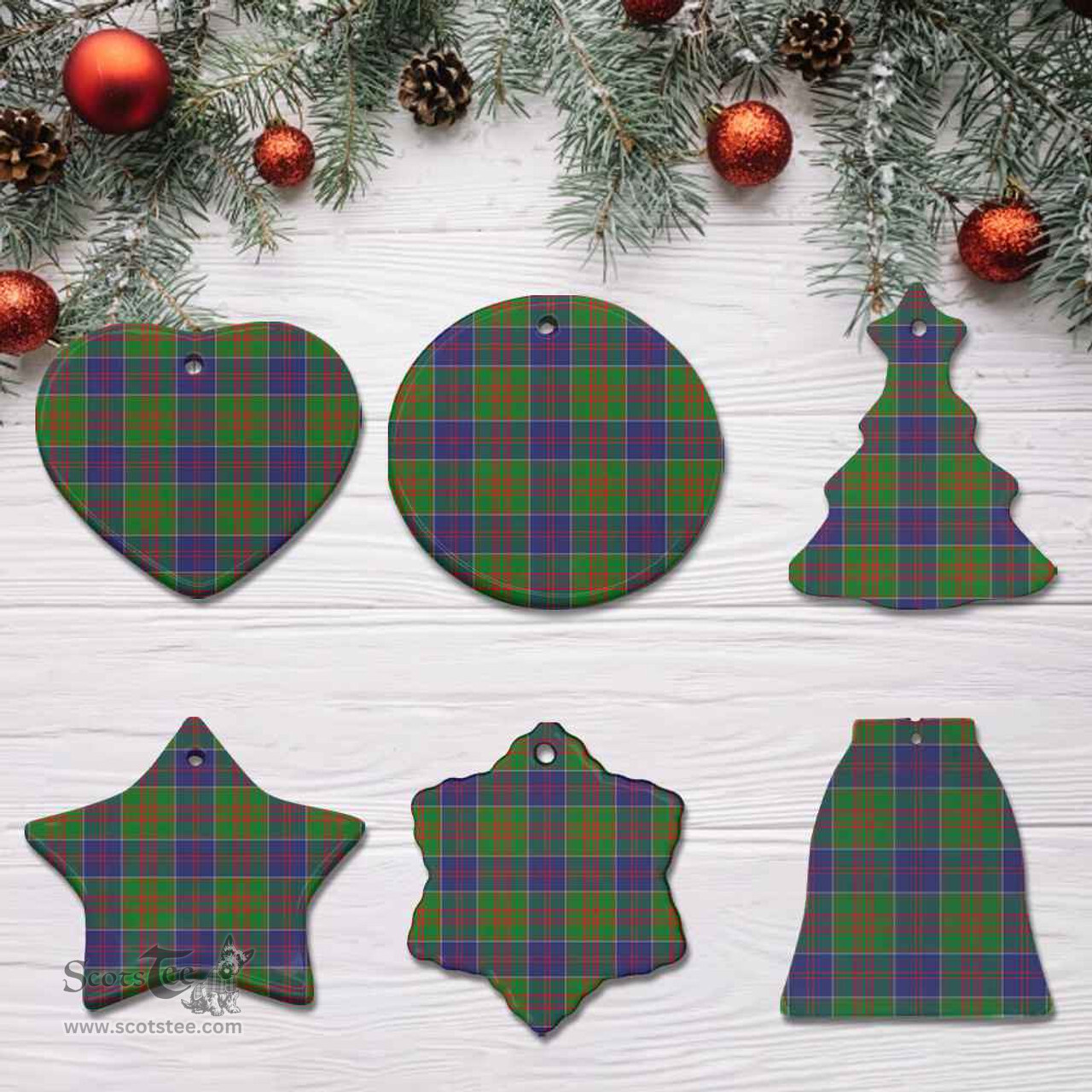 Scottish Stewart of Appin Hunting Modern Clan Tartan Ceramic Ornament - Combo set ScotsTee.Com