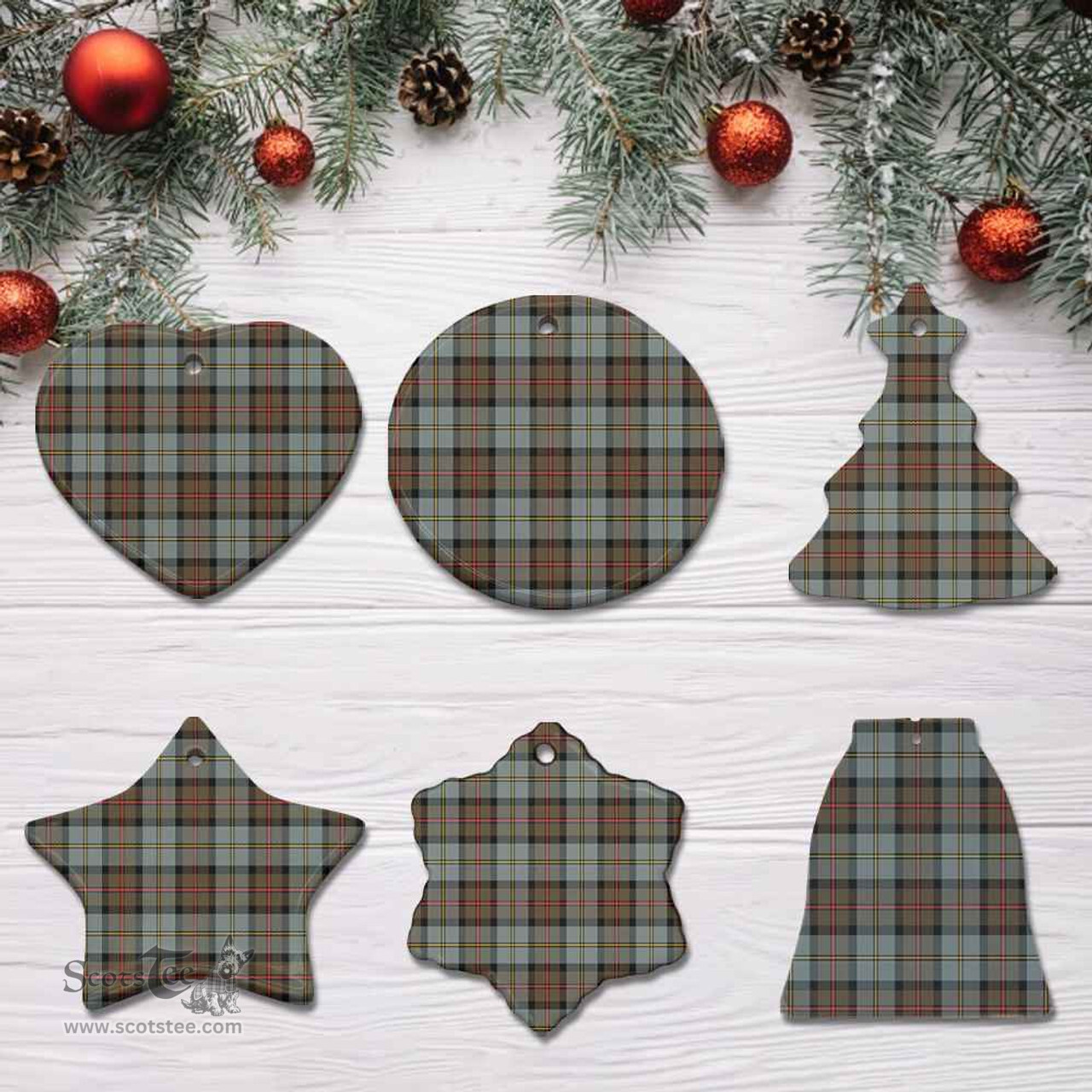 Scottish MacLeod of Harris Weathered Clan Tartan Ceramic Ornament - Combo set ScotsTee.Com