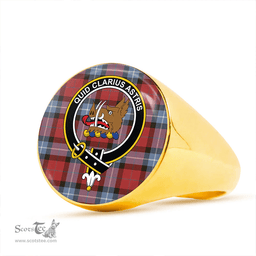 Scottish Baillie of Polkemmet Red Weathered Clan Tartan Ring - Crest Classic Scottish Plaid Tartan Plaid