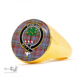 Scottish Anderson Blue Westwood Weathered Clan Tartan Ring - Crest Classic Scottish Plaid Tartan Plaid