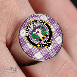 Scottish Buchanan Cerise #1 Special Weathered Clan Tartan Ring - Crest Classic Scottish Plaid Tartan Plaid