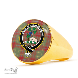 Scottish Burnett of Powis Weathered Clan Tartan Ring - Crest Classic Scottish Plaid Tartan Plaid
