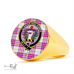 Scottish Buchanan Cerise #1 Special Modern Clan Tartan Ring - Crest Classic Scottish Plaid Tartan Plaid