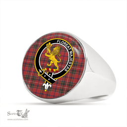 Scottish Brown of Castledean (Broun of Castledean) Weathered Clan Tartan Ring - Crest Classic Scottish Plaid Tartan Plaid