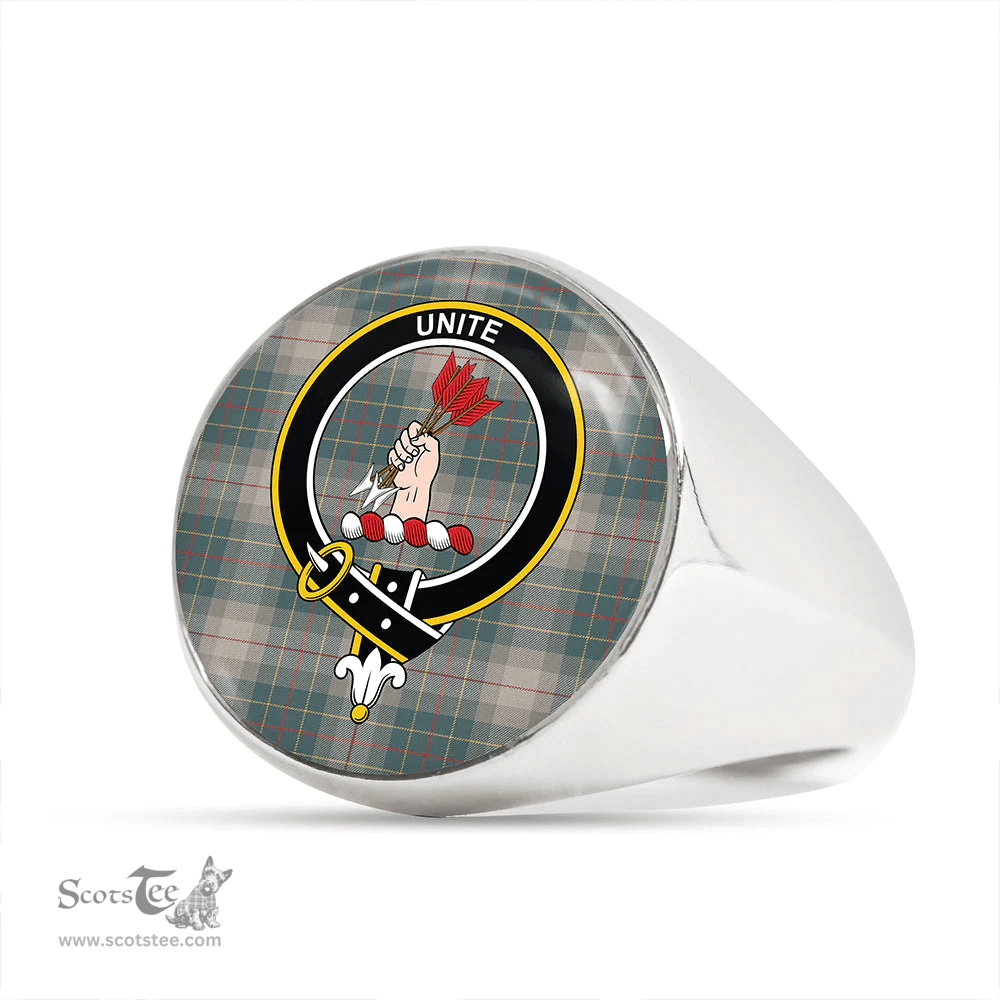 Scottish Brodie Silver (Brodie Muted) Weathered Clan Tartan Ring - Crest Classic Scottish Plaid Tartan Plaid