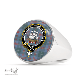 Scottish Bryson 1988 Weathered Clan Tartan Ring - Crest Classic Scottish Plaid Tartan Plaid