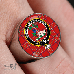 Scottish Burnett of Leys Modern Clan Tartan Ring - Crest Classic Scottish Plaid Tartan Plaid