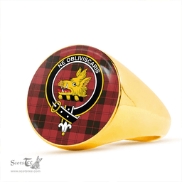 Scottish Campbell Red (Campbell of Armaddie) Weathered Clan Tartan Ring - Crest Classic Scottish Plaid Tartan Plaid