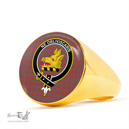 Scottish Campbell of Loudon Plaid Weathered 2 Clan Tartan Ring - Crest Classic Scottish Plaid Tartan Plaid