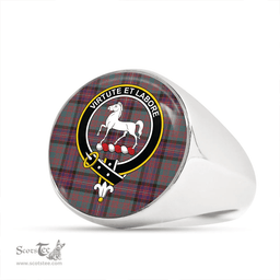 Scottish Cochrane Azure (Cochran Azure) Weathered Clan Tartan Ring - Crest Classic Scottish Plaid Tartan Plaid