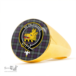 Scottish Campbell of Loudon (Campbell Louden) Weathered 2 Clan Tartan Ring - Crest Classic Scottish Plaid Tartan Plaid