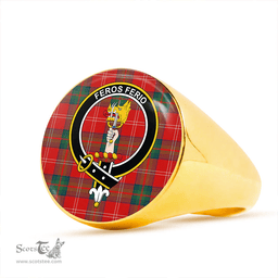 Scottish Chisholm of Strathglass Modern Clan Tartan Ring - Crest Classic Scottish Plaid Tartan Plaid