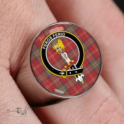 Scottish Chisholm of Strathglass Weathered Clan Tartan Ring - Crest Classic Scottish Plaid Tartan Plaid