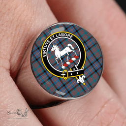 Scottish Cochrane Azure (Cochran Azure) Ancient Clan Tartan Ring - Crest Classic Scottish Plaid Tartan Plaid