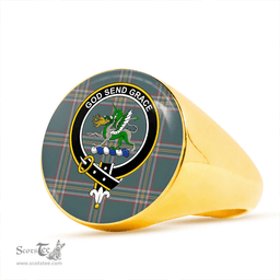 Scottish Crichton (Creighton) Weathered Clan Tartan Ring - Crest Classic Scottish Plaid Tartan Plaid