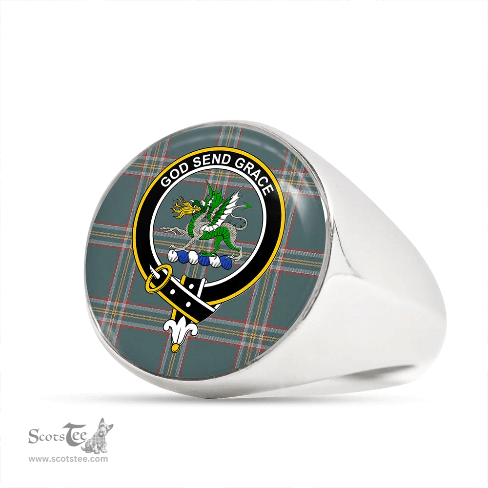 Scottish Crichton (Creighton) Weathered Clan Tartan Ring - Crest Classic Scottish Plaid Tartan Plaid