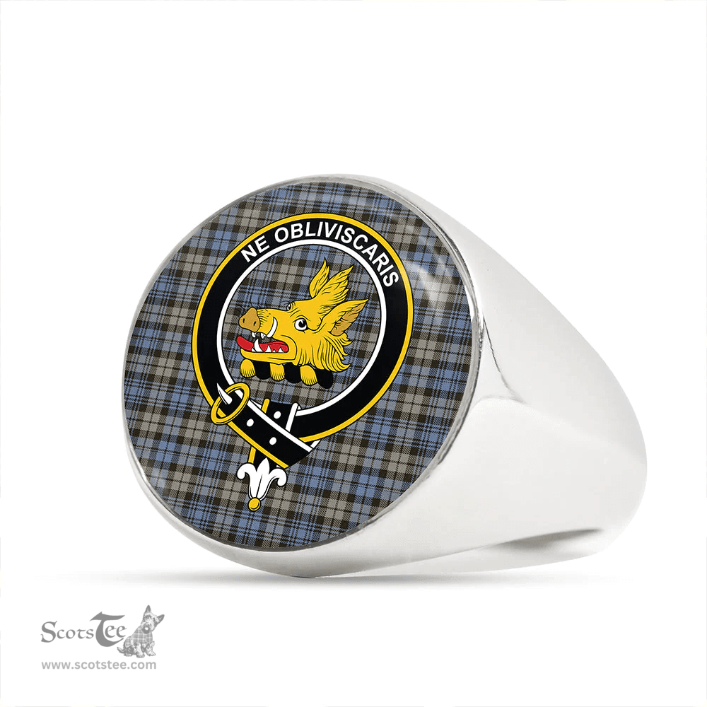 Scottish Campbell of Inveraray Weathered 2 Clan Tartan Ring - Crest Classic Scottish Plaid Tartan Plaid