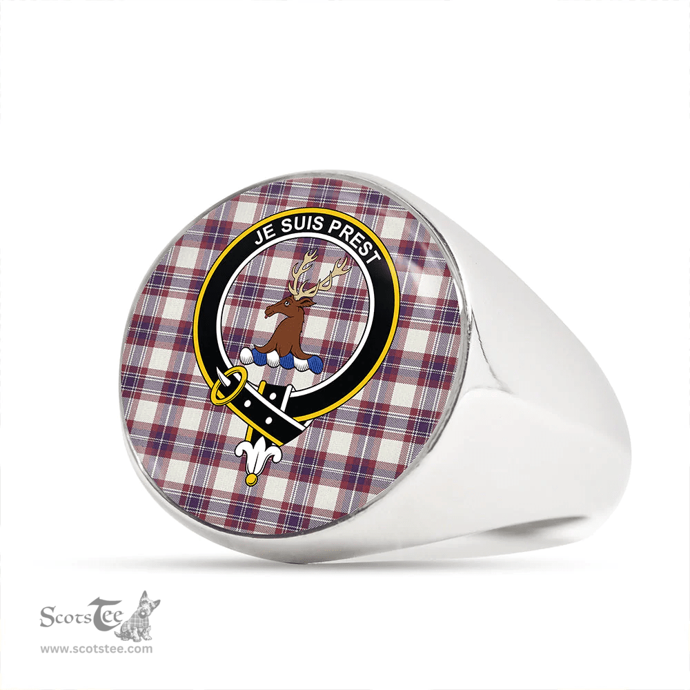 Scottish Fraser Arisaid Wine/Blue Weathered Clan Tartan Ring - Crest Classic Scottish Plaid Tartan Plaid