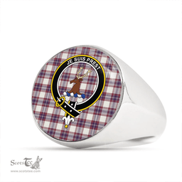 Scottish Fraser Arisaid Wine/Blue Weathered Clan Tartan Ring - Crest Classic Scottish Plaid Tartan Plaid
