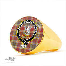 Scottish Gibson (Gibbs) Weathered Clan Tartan Ring - Crest Classic Scottish Plaid Tartan Plaid