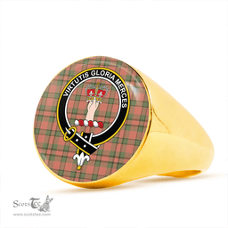 Scottish Donachie of Brockloch Hunting Weathered Clan Tartan Ring - Crest Classic Scottish Plaid Tartan Plaid