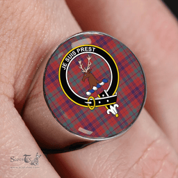 Scottish Fraser (Wilson 1820) Weathered Clan Tartan Ring - Crest Classic Scottish Plaid Tartan Plaid