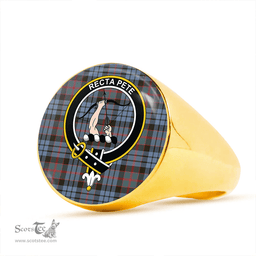 Scottish Fletcher of Dunans Weathered Clan Tartan Ring - Crest Classic Scottish Plaid Tartan Plaid