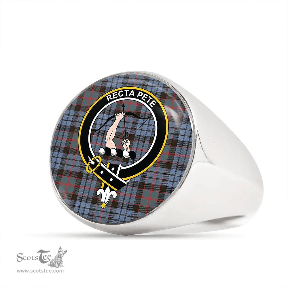 Scottish Fletcher of Dunans Weathered Clan Tartan Ring - Crest Classic Scottish Plaid Tartan Plaid