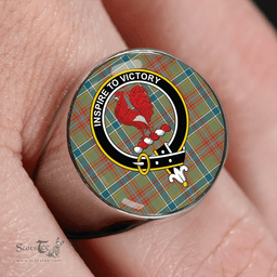 Scottish Currie of Arran Ancient Clan Tartan Ring - Crest Classic Scottish Plaid Tartan Plaid