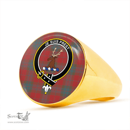Scottish Fraser of Boblainy Hugh Weathered Clan Tartan Ring - Crest Classic Scottish Plaid Tartan Plaid