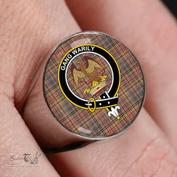 Scottish Drummond of Strathallan Weathered Clan Tartan Ring - Crest Classic Scottish Plaid Tartan Plaid