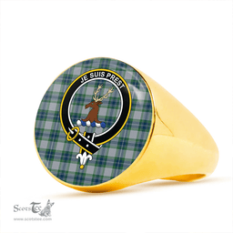 Scottish Fraser Arisaid Green Clan Tartan Ring - Crest Classic Scottish Plaid Tartan Plaid
