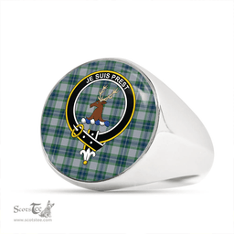 Scottish Fraser Arisaid Green Clan Tartan Ring - Crest Classic Scottish Plaid Tartan Plaid