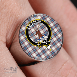 Scottish Fraser Arisaid Wine/Blue Ancient Clan Tartan Ring - Crest Classic Scottish Plaid Tartan Plaid