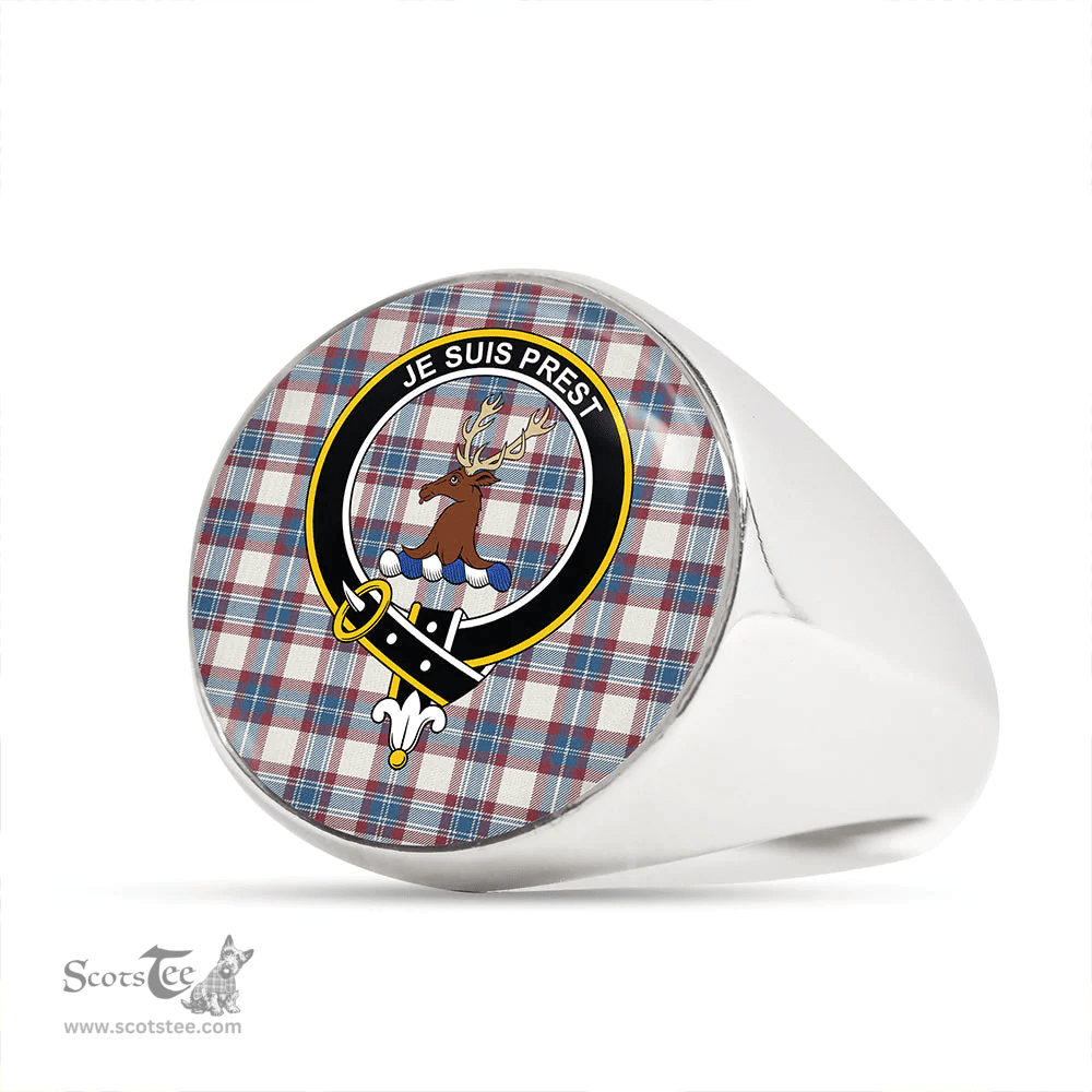 Scottish Fraser Arisaid Wine/Blue Ancient Clan Tartan Ring - Crest Classic Scottish Plaid Tartan Plaid