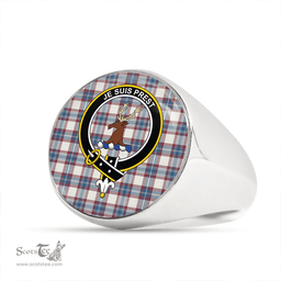 Scottish Fraser Arisaid Wine/Blue Ancient Clan Tartan Ring - Crest Classic Scottish Plaid Tartan Plaid