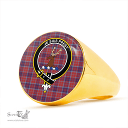 Scottish Fraser of Reelig Weathered Clan Tartan Ring - Crest Classic Scottish Plaid Tartan Plaid