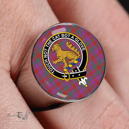 Scottish MacGowan Portrait (Gow Portrait) Weathered Clan Tartan Ring - Crest Classic Scottish Plaid Tartan Plaid