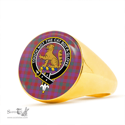 Scottish MacGowan Portrait (Gow Portrait) Weathered Clan Tartan Ring - Crest Classic Scottish Plaid Tartan Plaid