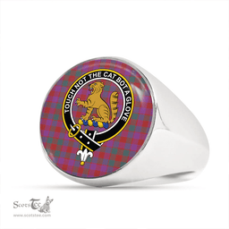 Scottish MacGowan Portrait (Gow Portrait) Weathered Clan Tartan Ring - Crest Classic Scottish Plaid Tartan Plaid