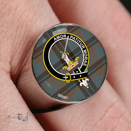 Scottish Lumsden Hunting (Lumsden Green) Weathered Clan Tartan Ring - Crest Classic Scottish Plaid Tartan Plaid