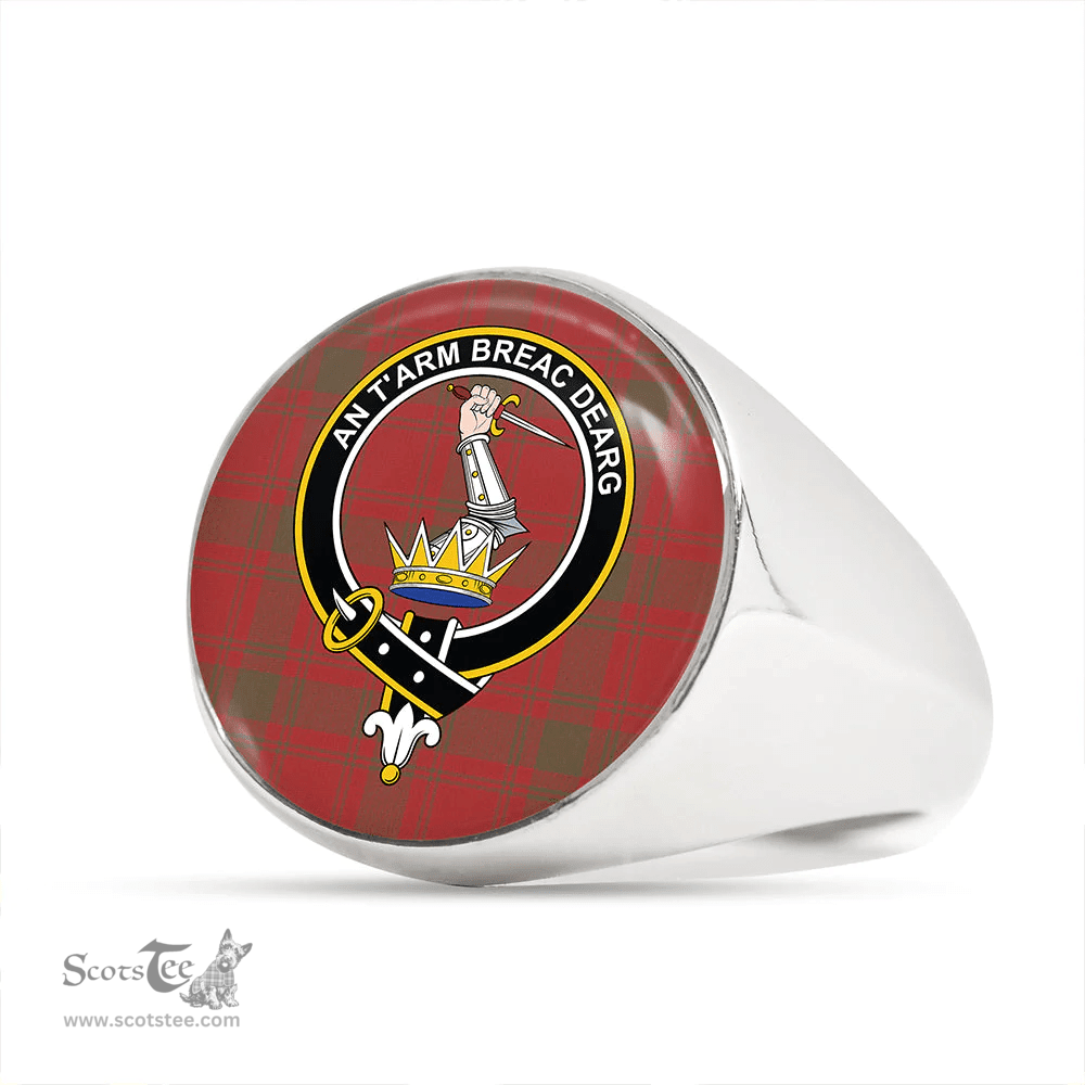 Scottish MacQuarrie (MacGuarie) Weathered Clan Tartan Ring - Crest Classic Scottish Plaid Tartan Plaid