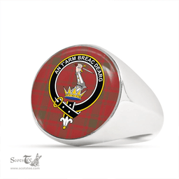 Scottish MacQuarrie (MacGuarie) Weathered Clan Tartan Ring - Crest Classic Scottish Plaid Tartan Plaid