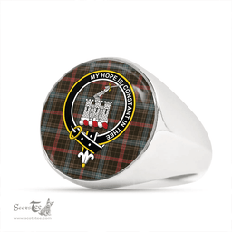 Scottish MacKean Hunting Weathered Clan Tartan Ring - Crest Classic Scottish Plaid Tartan Plaid