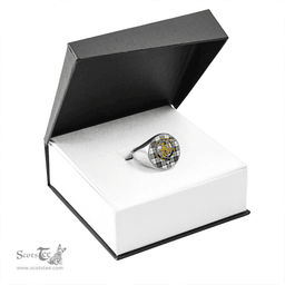 Scottish MacPherson of Cluny Black & White Weathered Clan Tartan Ring - Crest Classic Scottish Plaid Tartan Plaid