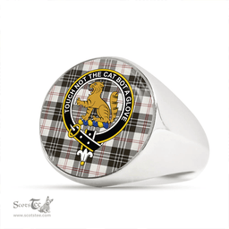 Scottish MacPherson of Cluny Black & White Weathered Clan Tartan Ring - Crest Classic Scottish Plaid Tartan Plaid