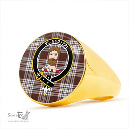 Scottish Menzies Brown & White Modern Clan Tartan Ring - Crest Classic Scottish Plaid Tartan Plaid