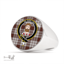 Scottish Menzies Brown & White Modern Clan Tartan Ring - Crest Classic Scottish Plaid Tartan Plaid