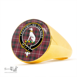 Scottish Hunter of Bute (Michael Maroon) Weathered Clan Tartan Ring - Crest Classic Scottish Plaid Tartan Plaid