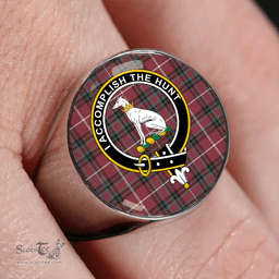 Scottish Hunter of Bute (Michael Maroon) Weathered Clan Tartan Ring - Crest Classic Scottish Plaid Tartan Plaid
